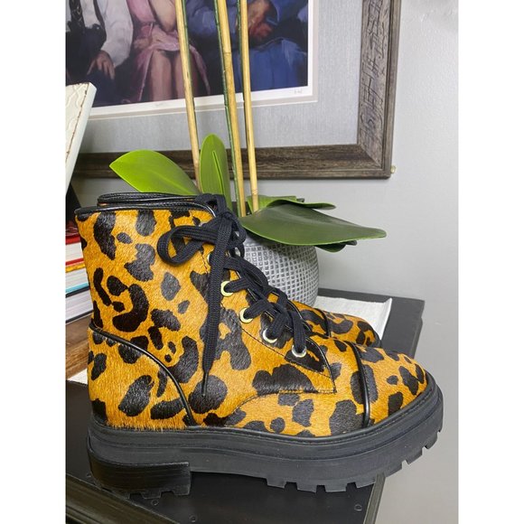 SCHUTZ Maylova Leopard Suede Combat Booties - Picture 9 of 12